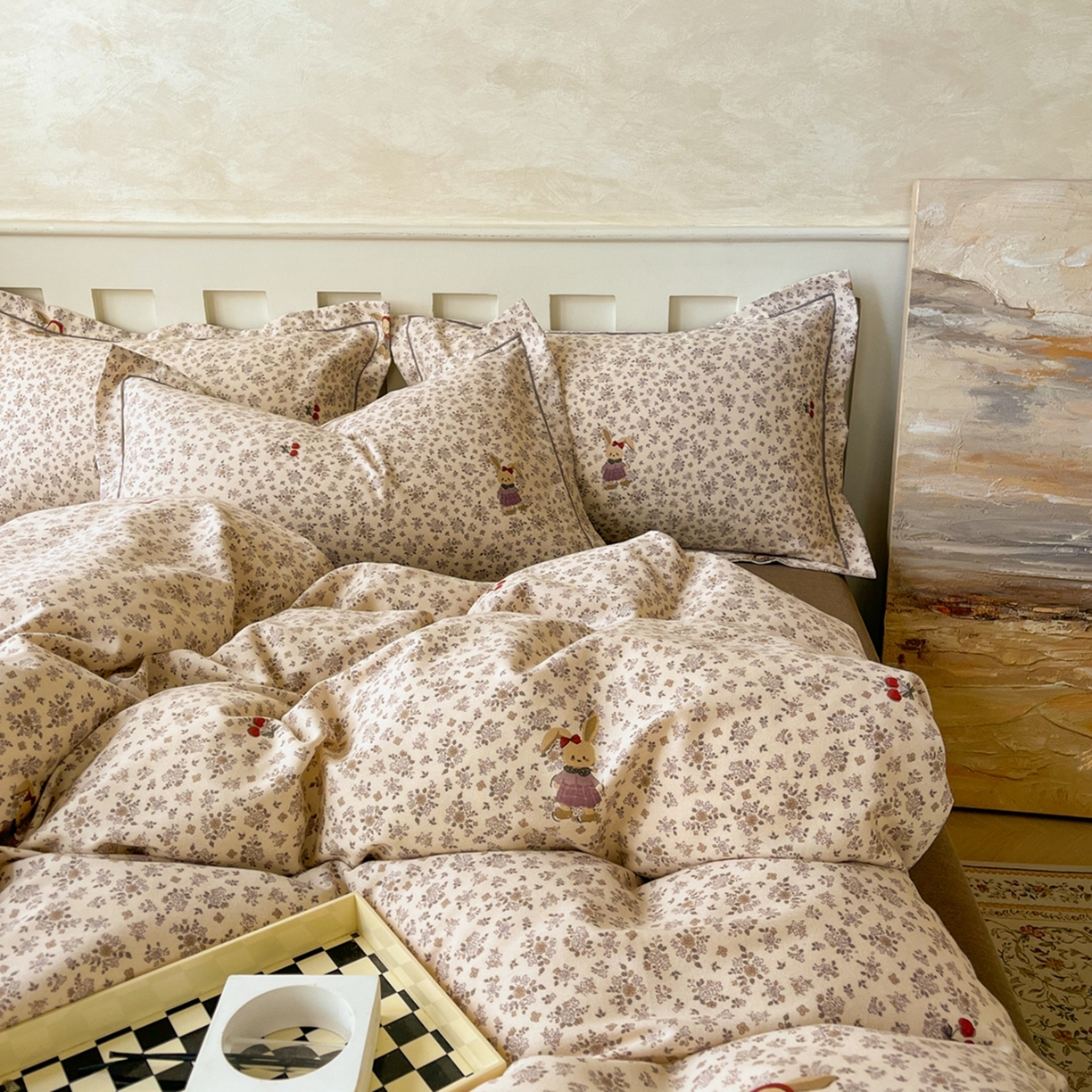 91家纺网 家纺一手货源 找家纺 简约家纺 2025新款全棉磨毛印花单品床单 甜甜兔-咖