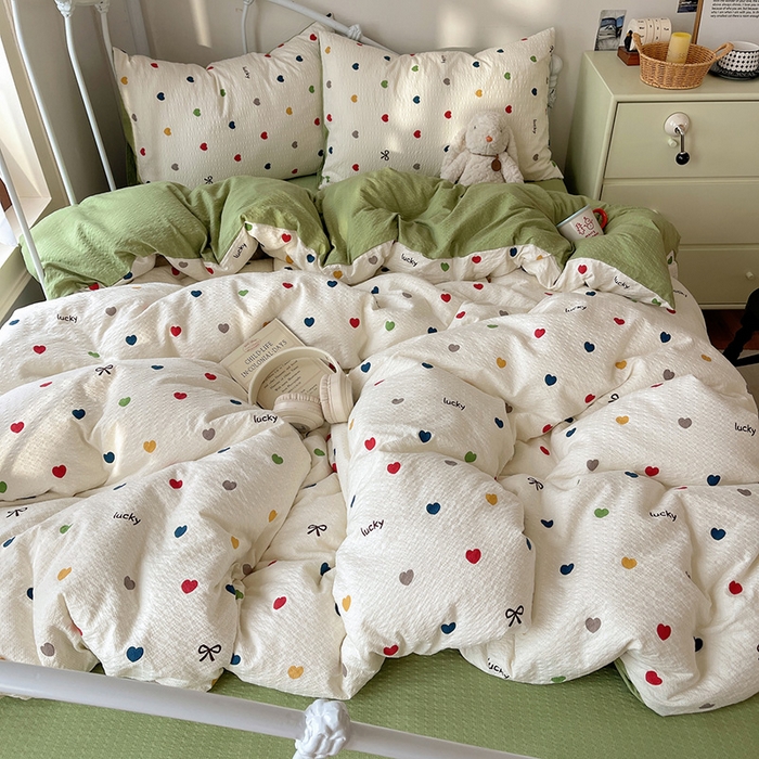 贝扬思家纺 2026新款高品质A类泡芙纱普通款四件套-110g-(软软糯糯小红书推荐~) 微笑彩心