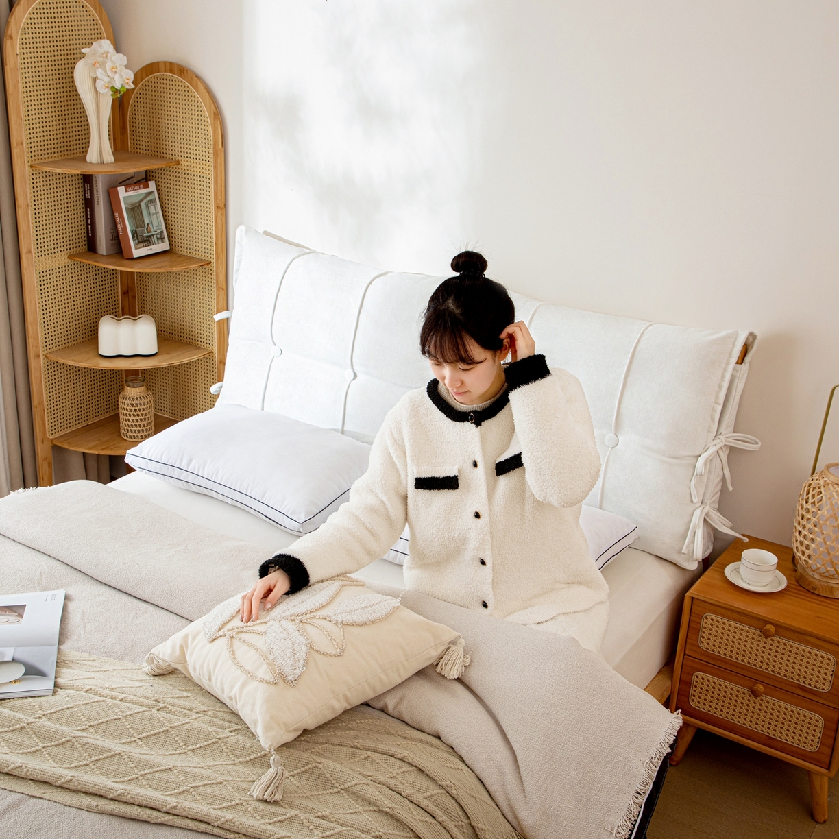 91家纺网 家纺一手货源 找家纺 沐沐家纺 2026新款外贸内销跨境电商德芙绒靠背 鹅暖白