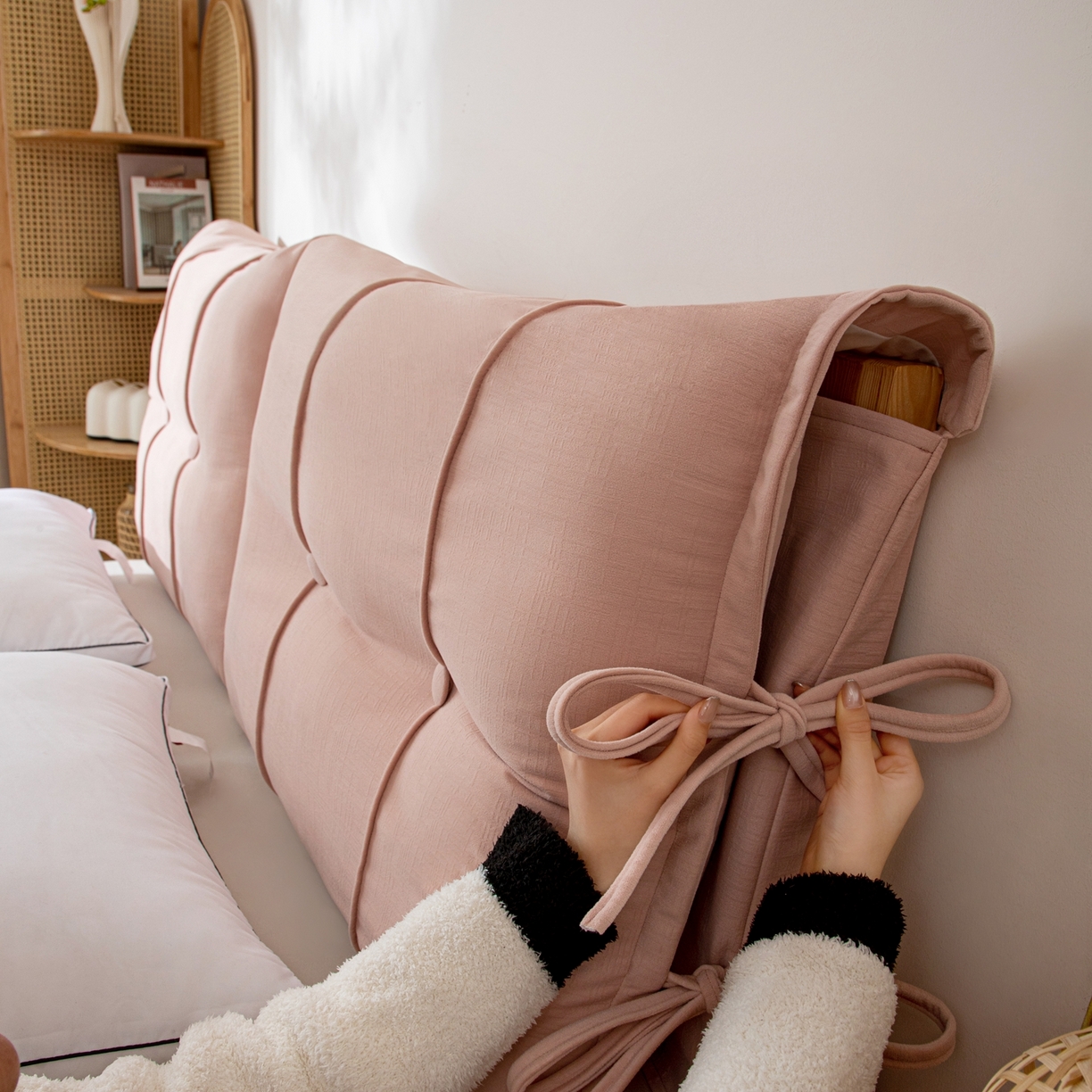 91家纺网 家纺一手货源 找家纺 沐沐家纺 2026新款外贸内销跨境电商德芙绒靠背 胭脂粉