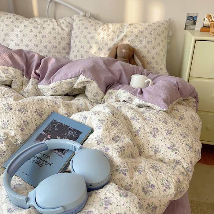 91家纺网 家纺一手货源 找家纺 贝扬思家纺 2026新款高品质A类泡芙纱普通款四件套-110g-(软软糯糯小红书推荐~) 雾屿蔷薇