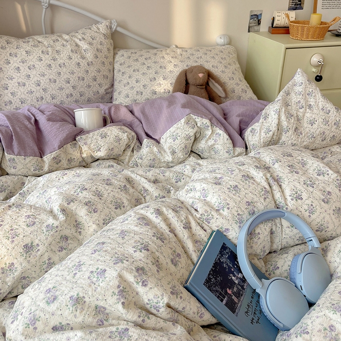 91家纺网 家纺一手货源 找家纺 贝扬思家纺 2026新款高品质A类泡芙纱普通款四件套-110g-(软软糯糯小红书推荐~) 雾屿蔷薇