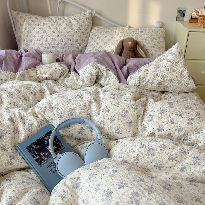 91家纺网 家纺一手货源 找家纺 贝扬思家纺 2026新款高品质A类泡芙纱普通款四件套-110g-(软软糯糯小红书推荐~) 雾屿蔷薇