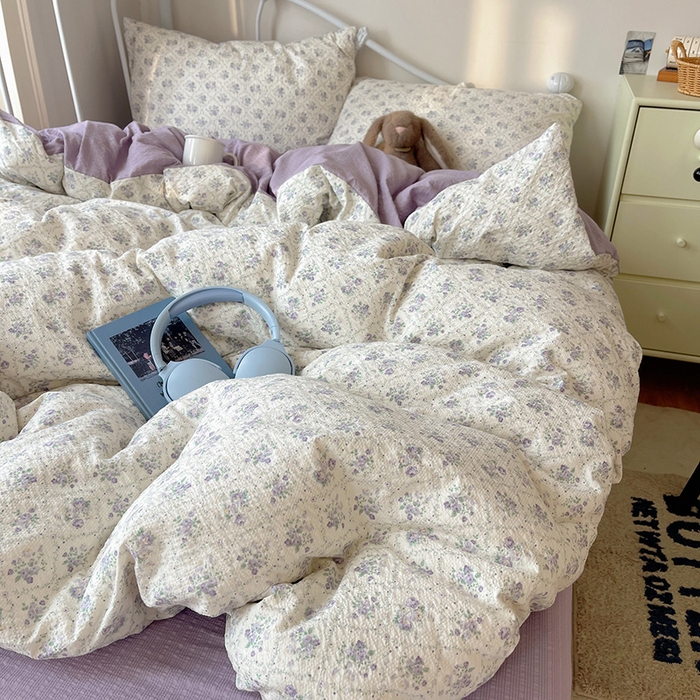 91家纺网 家纺一手货源 找家纺 贝扬思家纺 2026新款高品质A类泡芙纱普通款四件套-110g-(软软糯糯小红书推荐~) 雾屿蔷薇