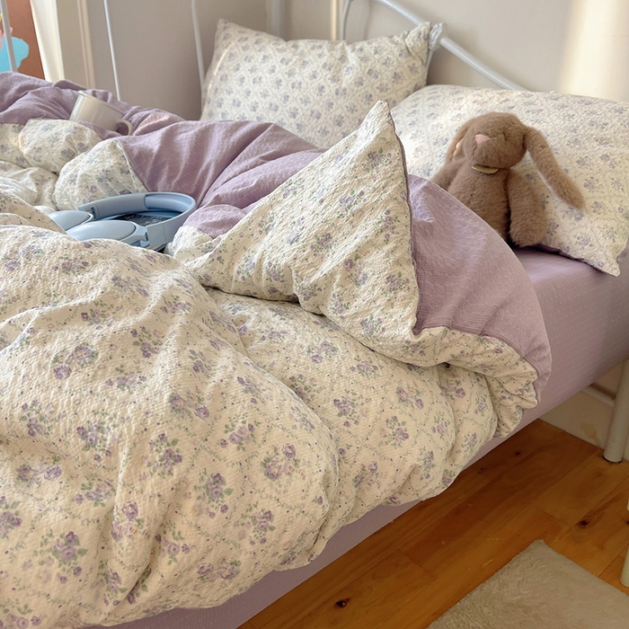 91家纺网 家纺一手货源 找家纺 贝扬思家纺 2026新款高品质A类泡芙纱普通款四件套-110g-(软软糯糯小红书推荐~) 雾屿蔷薇