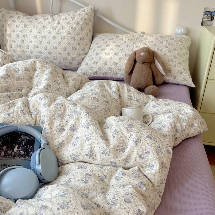 91家纺网 家纺一手货源 找家纺 贝扬思家纺 2026新款高品质A类泡芙纱普通款四件套-110g-(软软糯糯小红书推荐~) 雾屿蔷薇