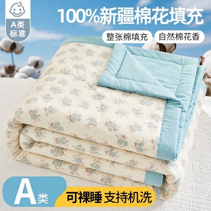 91家纺网 家纺一手货源 找家纺 （总）海洋家纺 2026新款100%新疆棉花印花夏被亲肤仿棉夏凉被纯手包边空调被薄被子 