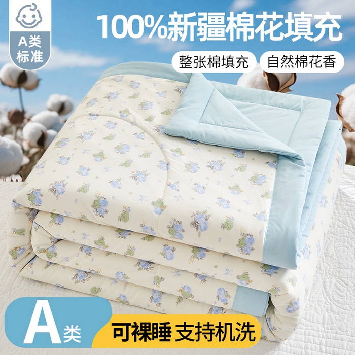 （总）海洋家纺 2026新款100%新疆棉花印花夏被亲肤仿棉夏凉被纯手包边空调被薄被子 
