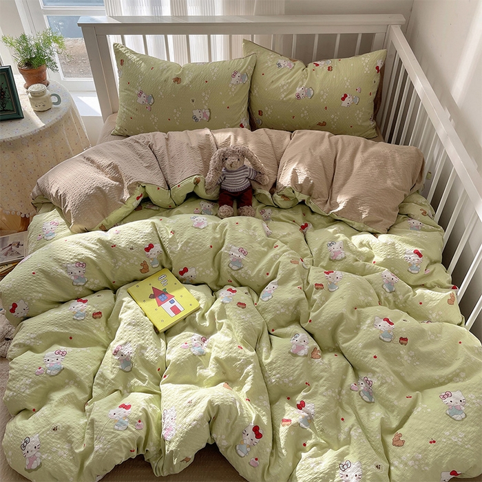 贝扬思家纺 2026新款高品质A类泡芙纱普通款四件套-110g-(软软糯糯小红书推荐~) 小猫拉车