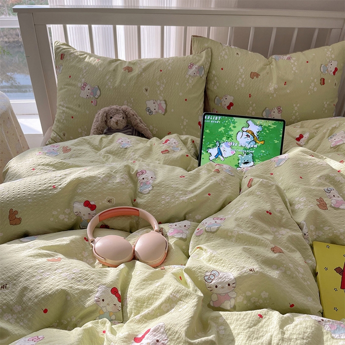 91家纺网 家纺一手货源 找家纺 贝扬思家纺 2026新款高品质A类泡芙纱普通款四件套-110g-(软软糯糯小红书推荐~) 小猫拉车