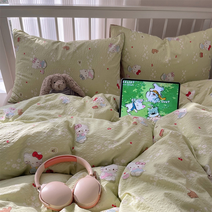 91家纺网 家纺一手货源 找家纺 贝扬思家纺 2026新款高品质A类泡芙纱普通款四件套-110g-(软软糯糯小红书推荐~) 小猫拉车