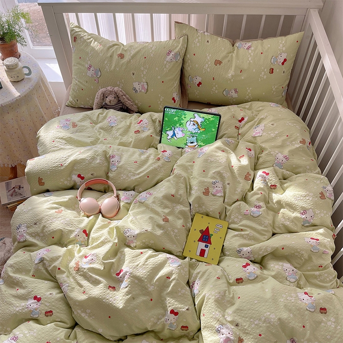 91家纺网 家纺一手货源 找家纺 贝扬思家纺 2026新款高品质A类泡芙纱普通款四件套-110g-(软软糯糯小红书推荐~) 小猫拉车