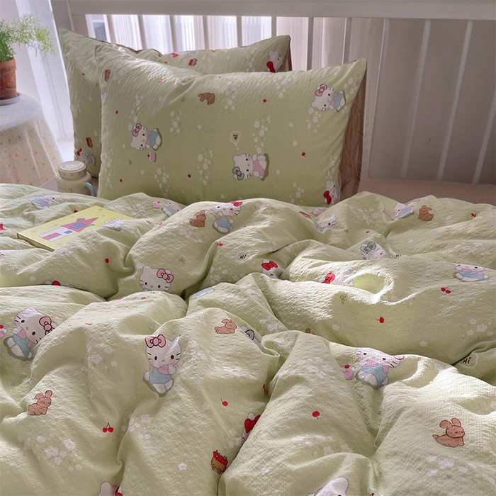 91家纺网 家纺一手货源 找家纺 贝扬思家纺 2026新款高品质A类泡芙纱普通款四件套-110g-(软软糯糯小红书推荐~) 小猫拉车