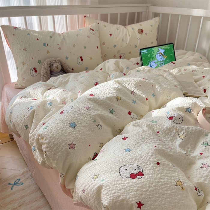 91家纺网 家纺一手货源 找家纺 贝扬思家纺 2026新款高品质A类泡芙纱普通款四件套-110g-(软软糯糯小红书推荐~) 星芒凯蒂