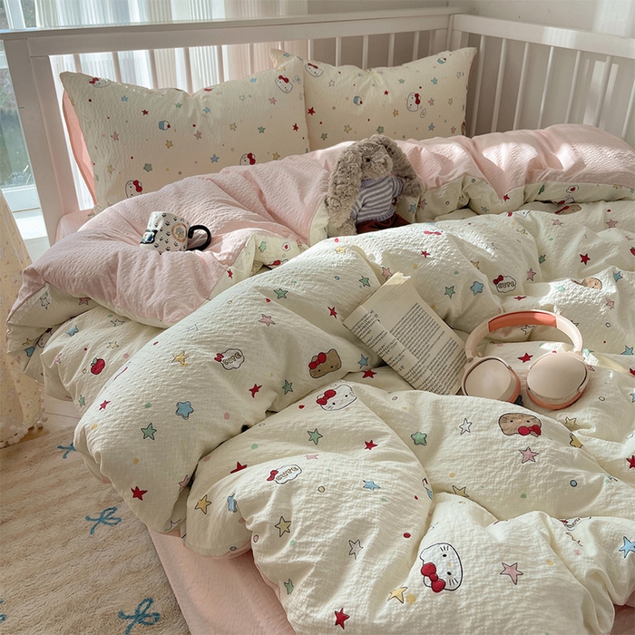 91家纺网 家纺一手货源 找家纺 贝扬思家纺 2026新款高品质A类泡芙纱普通款四件套-110g-(软软糯糯小红书推荐~) 星芒凯蒂