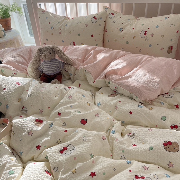 91家纺网 家纺一手货源 找家纺 贝扬思家纺 2026新款高品质A类泡芙纱普通款四件套-110g-(软软糯糯小红书推荐~) 星芒凯蒂