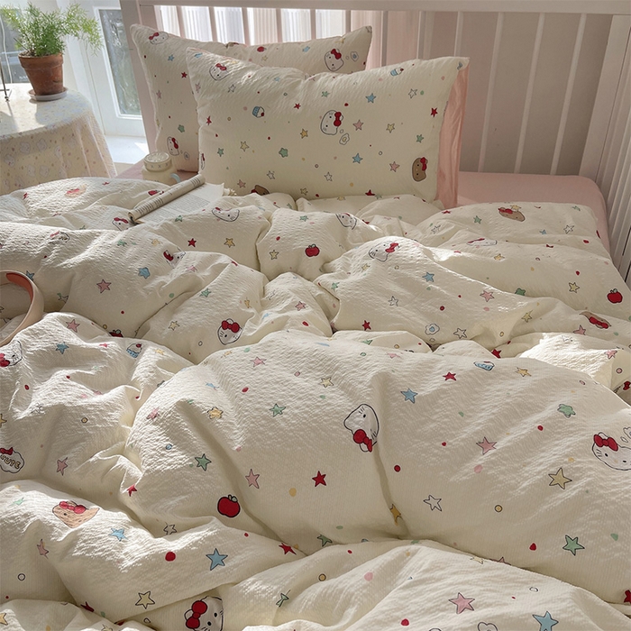 91家纺网 家纺一手货源 找家纺 贝扬思家纺 2026新款高品质A类泡芙纱普通款四件套-110g-(软软糯糯小红书推荐~) 星芒凯蒂