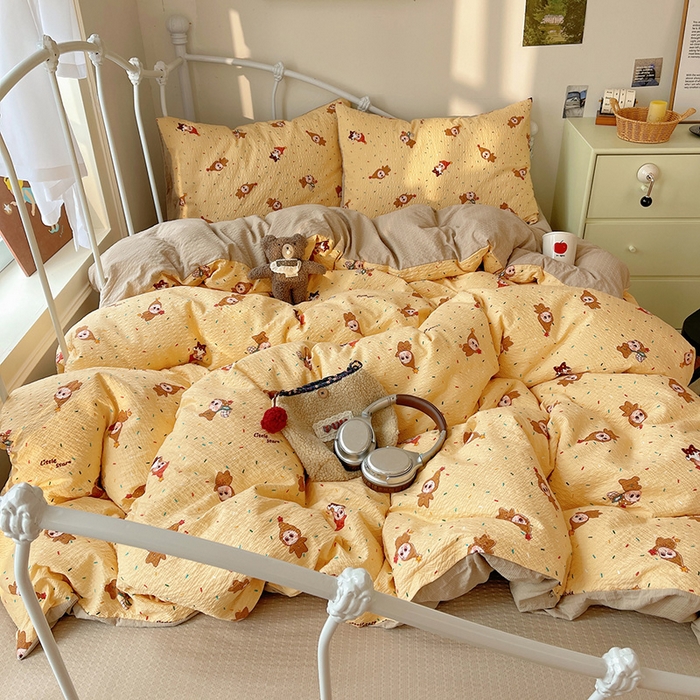 91家纺网 家纺一手货源 找家纺 贝扬思家纺 2026新款高品质A类泡芙纱普通款四件套-110g-(软软糯糯小红书推荐~) 星星糖豆