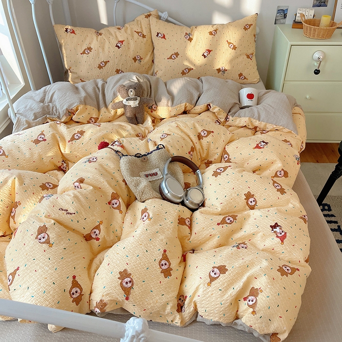 91家纺网 家纺一手货源 找家纺 贝扬思家纺 2026新款高品质A类泡芙纱普通款四件套-110g-(软软糯糯小红书推荐~) 星星糖豆