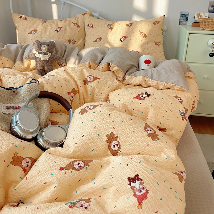 91家纺网 家纺一手货源 找家纺 贝扬思家纺 2026新款高品质A类泡芙纱普通款四件套-110g-(软软糯糯小红书推荐~) 星星糖豆