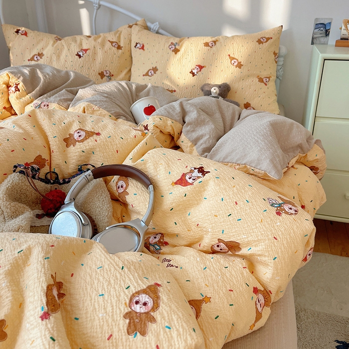 91家纺网 家纺一手货源 找家纺 贝扬思家纺 2026新款高品质A类泡芙纱普通款四件套-110g-(软软糯糯小红书推荐~) 星星糖豆