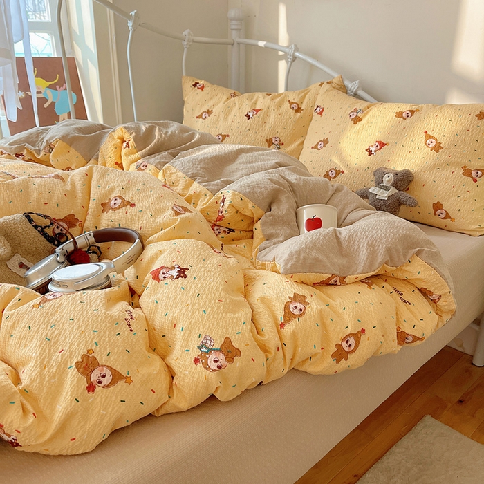 91家纺网 家纺一手货源 找家纺 贝扬思家纺 2026新款高品质A类泡芙纱普通款四件套-110g-(软软糯糯小红书推荐~) 星星糖豆