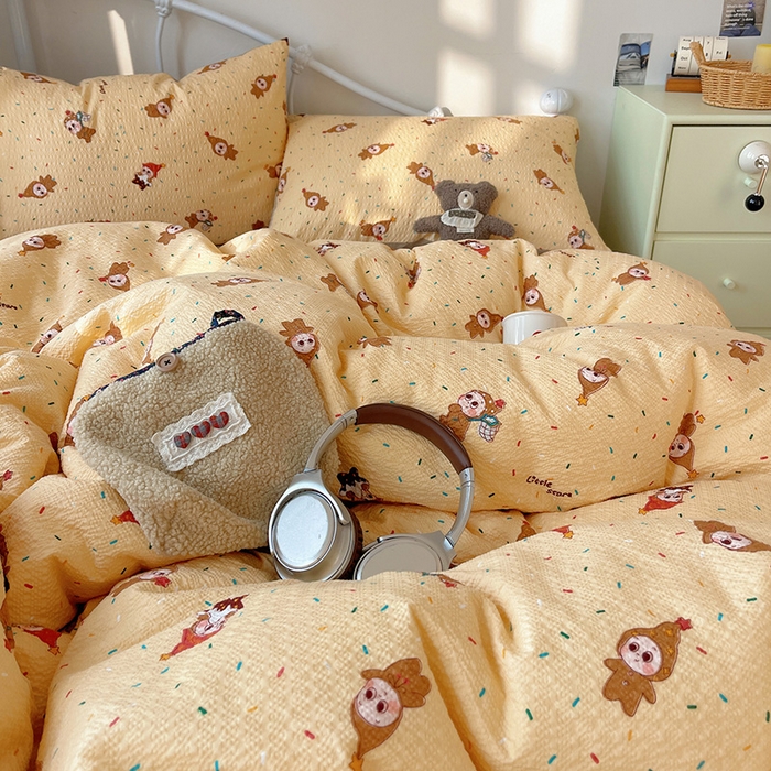 91家纺网 家纺一手货源 找家纺 贝扬思家纺 2026新款高品质A类泡芙纱普通款四件套-110g-(软软糯糯小红书推荐~) 星星糖豆