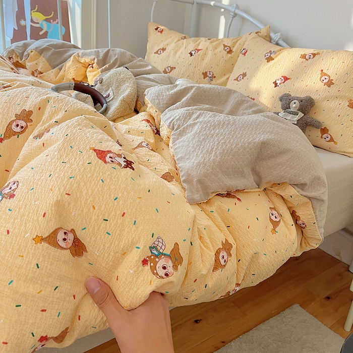 91家纺网 家纺一手货源 找家纺 贝扬思家纺 2026新款高品质A类泡芙纱普通款四件套-110g-(软软糯糯小红书推荐~) 星星糖豆