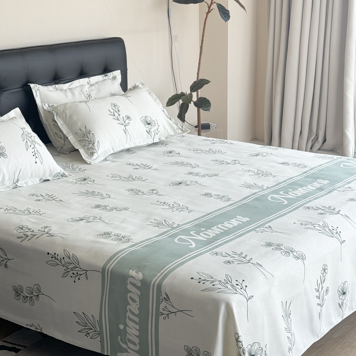 91家纺网 家纺一手货源 找家纺 一隅花田 2026新款麻感粗砂加厚老粗布床单三件套（品牌同款） 花意