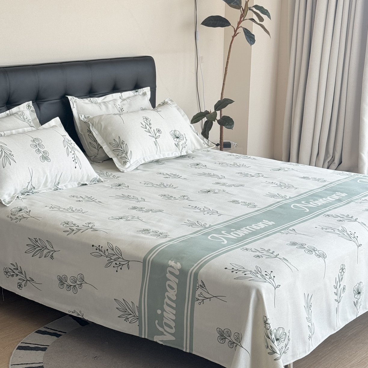 91家纺网 家纺一手货源 找家纺 一隅花田 2026新款麻感粗砂加厚老粗布床单三件套（品牌同款） 花意