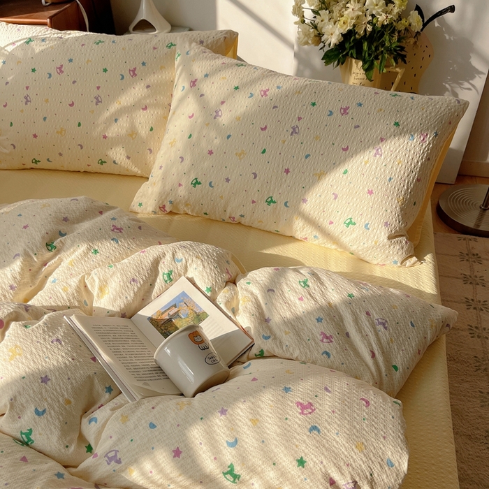 91家纺网 家纺一手货源 找家纺 贝扬思家纺 2026新款高品质A类泡芙纱普通款四件套-110g-(软软糯糯小红书推荐~) 摇摇木马