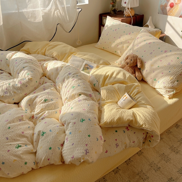 91家纺网 家纺一手货源 找家纺 贝扬思家纺 2026新款高品质A类泡芙纱普通款四件套-110g-(软软糯糯小红书推荐~) 摇摇木马