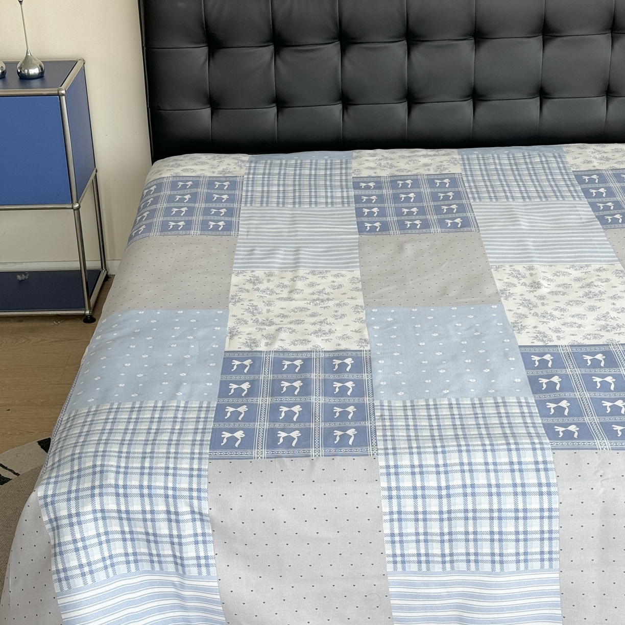 91家纺网 家纺一手货源 找家纺 一隅花田 2026新款麻感粗砂加厚老粗布床单三件套（品牌同款） 蓝风铃