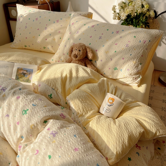 91家纺网 家纺一手货源 找家纺 贝扬思家纺 2026新款高品质A类泡芙纱普通款四件套-110g-(软软糯糯小红书推荐~) 摇摇木马