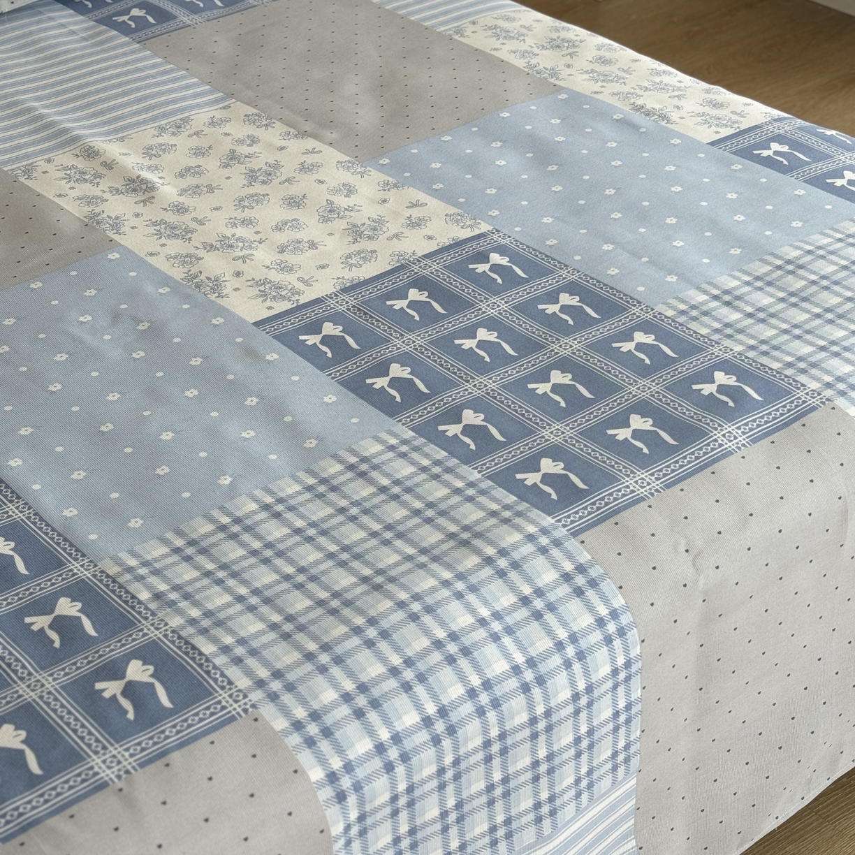 91家纺网 家纺一手货源 找家纺 一隅花田 2026新款麻感粗砂加厚老粗布床单三件套（品牌同款） 蓝风铃