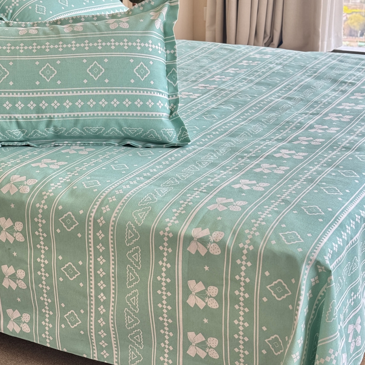 91家纺网 家纺一手货源 找家纺 一隅花田 2026新款麻感粗砂加厚老粗布床单三件套（品牌同款） 米歇尔