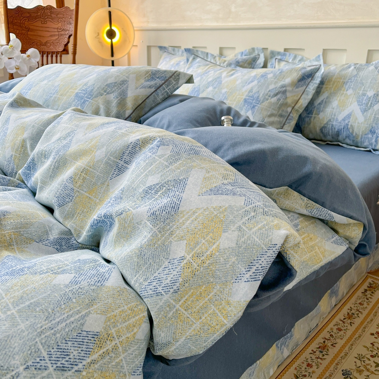 91家纺网 家纺一手货源 找家纺 2025新款全棉磨毛印花单品被套 妮可-蓝