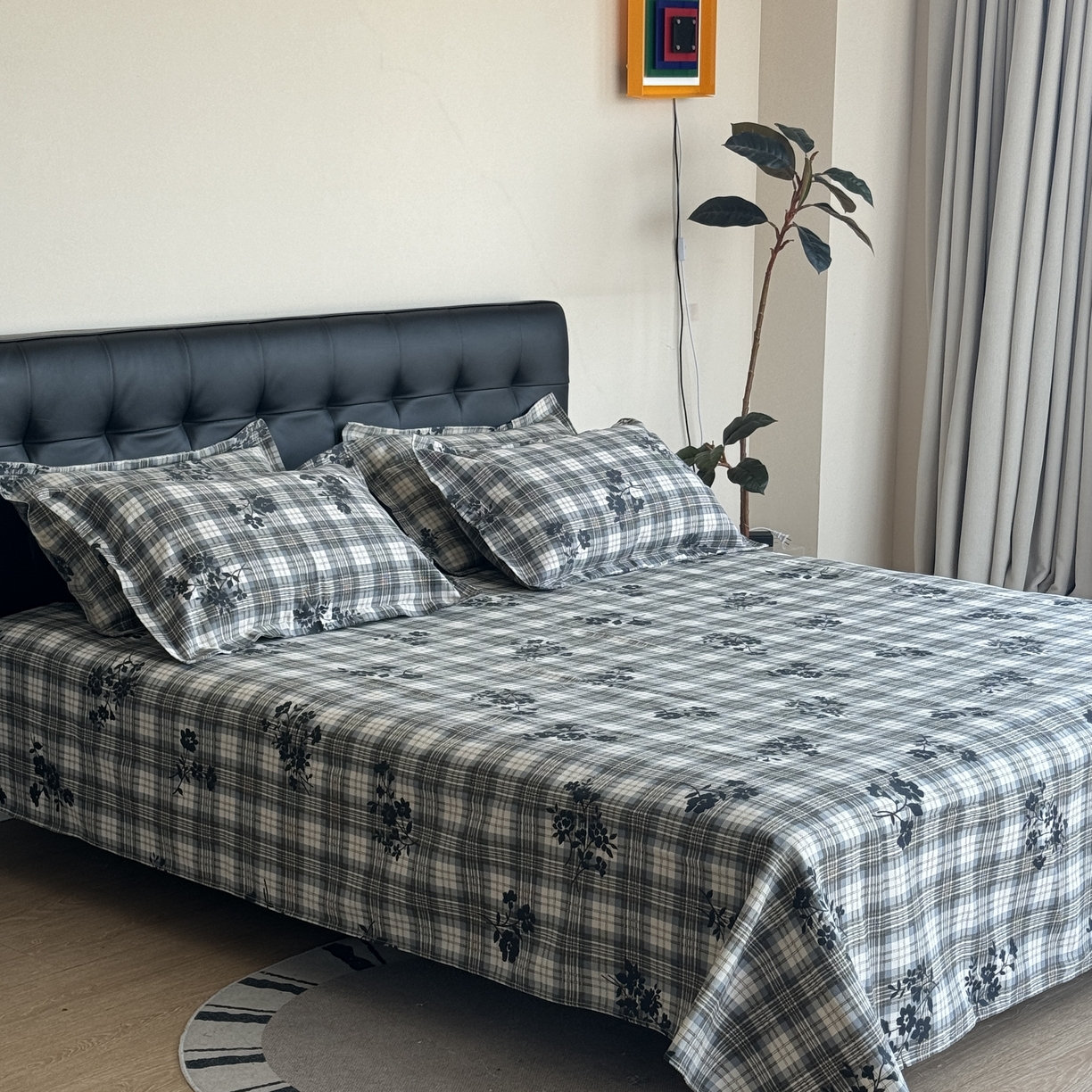 91家纺网 家纺一手货源 找家纺 一隅花田 2026新款麻感粗砂加厚老粗布床单三件套（品牌同款） 鸢尾格