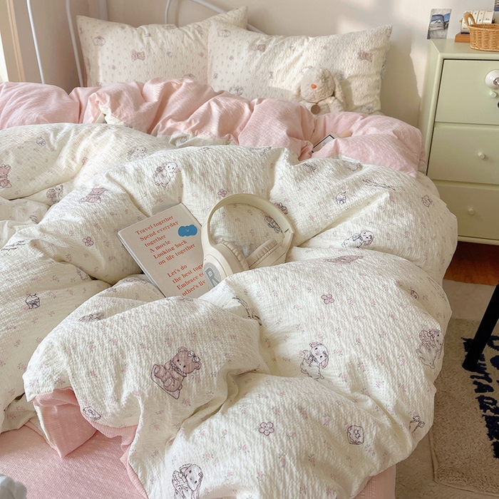 91家纺网 家纺一手货源 找家纺 贝扬思家纺 2026新款高品质A类泡芙纱普通款四件套-110g-(软软糯糯小红书推荐~) 悦悦小兔