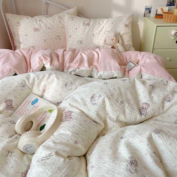 91家纺网 家纺一手货源 找家纺 贝扬思家纺 2026新款高品质A类泡芙纱普通款四件套-110g-(软软糯糯小红书推荐~) 悦悦小兔