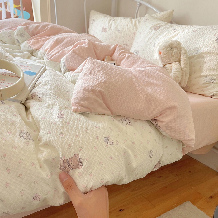 91家纺网 家纺一手货源 找家纺 贝扬思家纺 2026新款高品质A类泡芙纱普通款四件套-110g-(软软糯糯小红书推荐~) 悦悦小兔