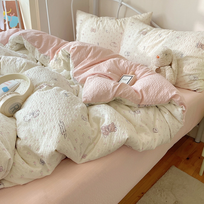 91家纺网 家纺一手货源 找家纺 贝扬思家纺 2026新款高品质A类泡芙纱普通款四件套-110g-(软软糯糯小红书推荐~) 悦悦小兔