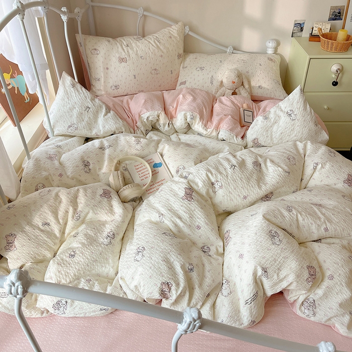 91家纺网 家纺一手货源 找家纺 贝扬思家纺 2026新款高品质A类泡芙纱普通款四件套-110g-(软软糯糯小红书推荐~) 悦悦小兔