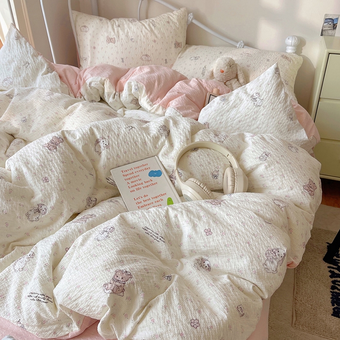 91家纺网 家纺一手货源 找家纺 贝扬思家纺 2026新款高品质A类泡芙纱普通款四件套-110g-(软软糯糯小红书推荐~) 悦悦小兔