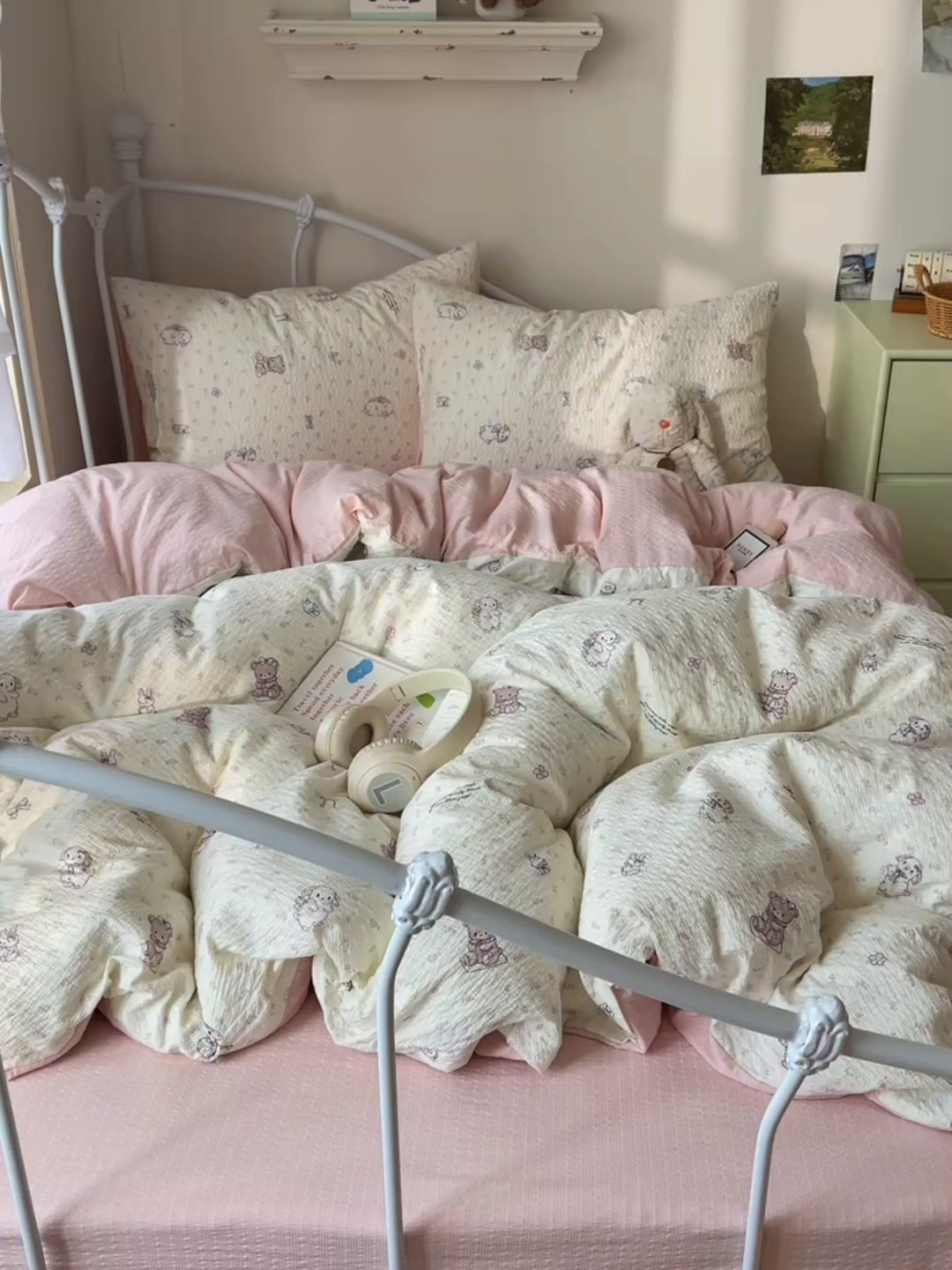 91家纺网 家纺一手货源 找家纺 贝扬思家纺 2026新款高品质A类泡芙纱普通款四件套-110g-(软软糯糯小红书推荐~) 悦悦小兔