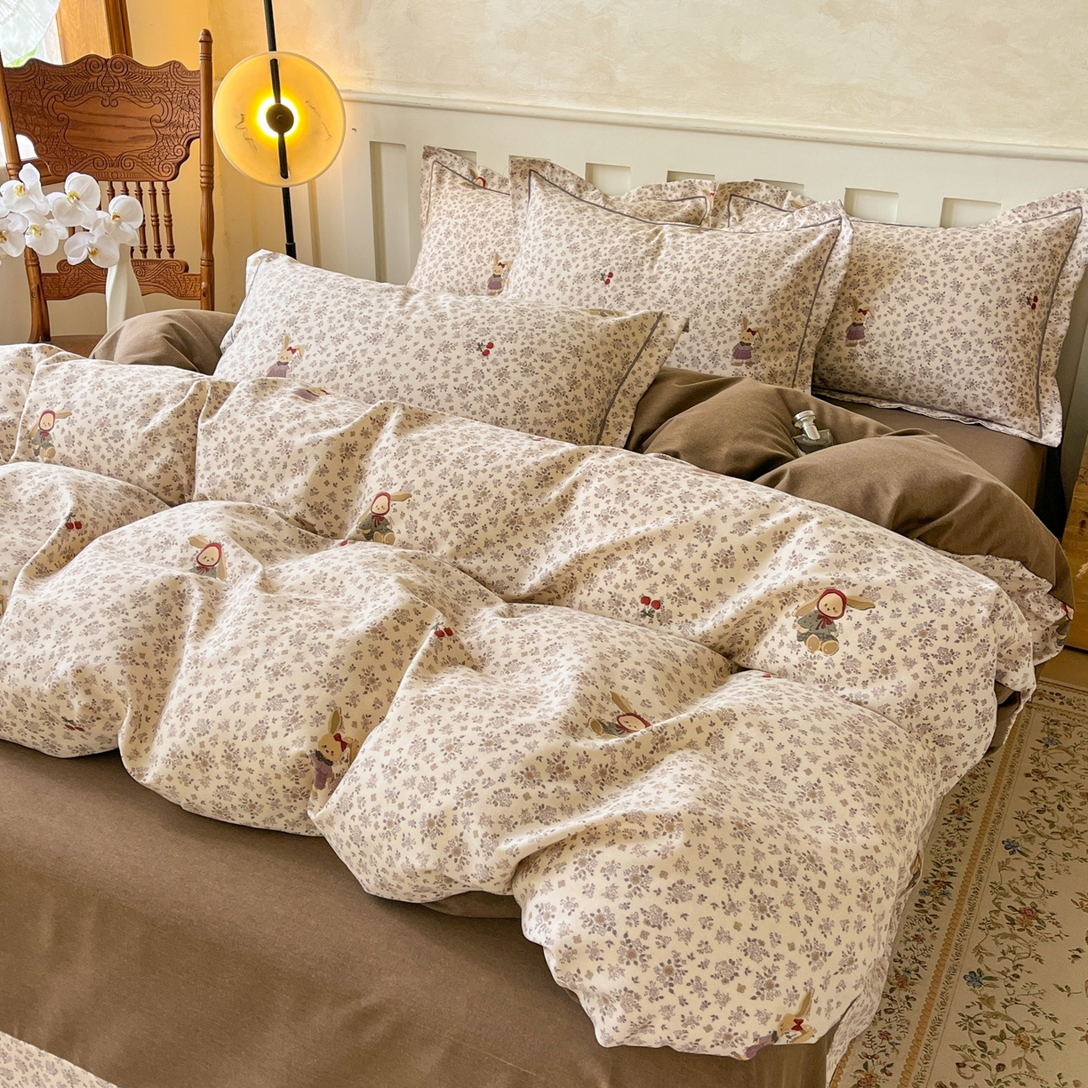 91家纺网 家纺一手货源 找家纺 2025新款全棉磨毛印花单品被套 甜甜兔-咖