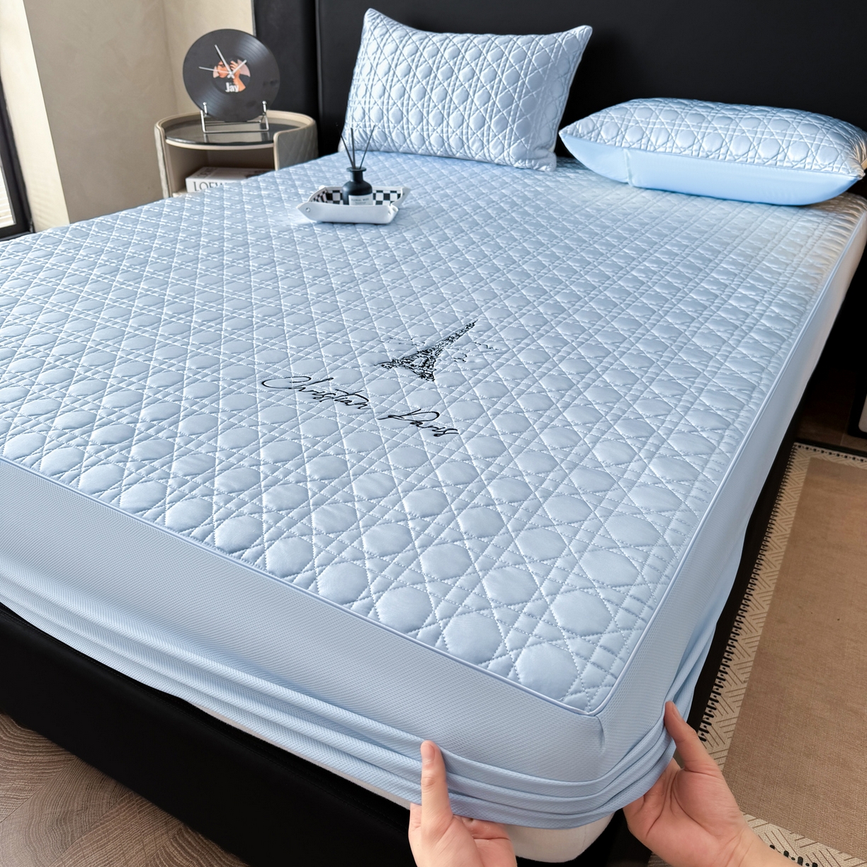 91家纺网 家纺一手货源 找家纺 蓝极人 2025新款A类抽条兔绒兔毛绒兔兔绒四件套 渐变彩泡泡-灰