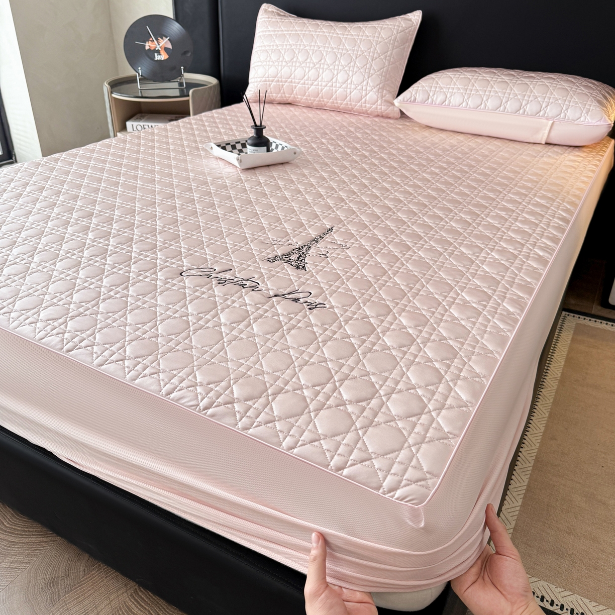 蓝极人 2026春夏新款冰丝绸水光席席子凉席-戴妃 戴妃-蔷薇粉