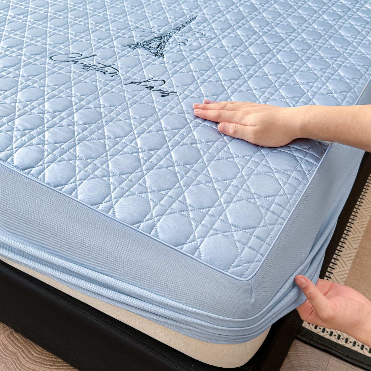 91家纺网 家纺一手货源 找家纺 蓝极人 2026春夏新款冰丝绸水光席席子凉席-戴妃 戴妃-宁静蓝