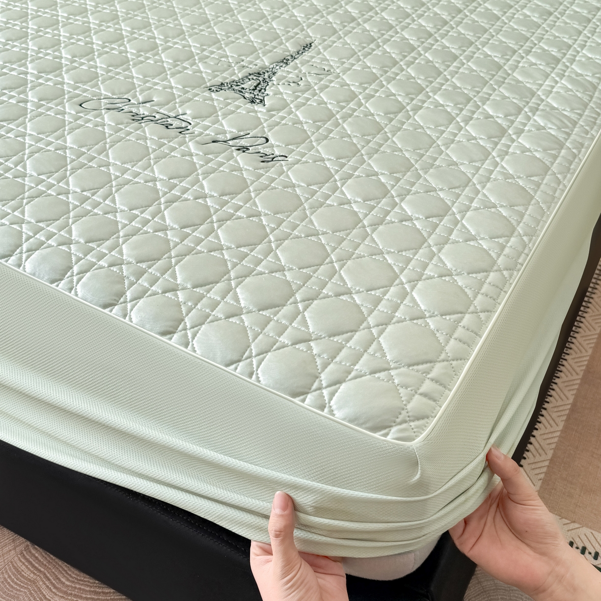 91家纺网 家纺一手货源 找家纺 蓝极人 2026春夏新款冰丝绸水光席席子凉席-戴妃 戴妃-青柠绿